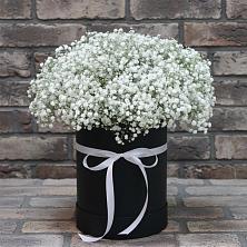 Цветочная композиция из Гипсофила в шляпной коробке в Горьковском